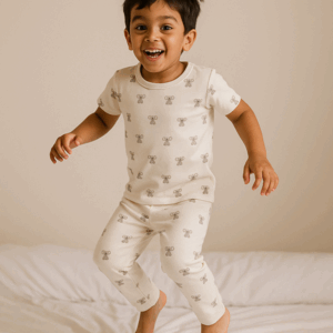 Shorts Sleeve Kids Sleepwear White Teddy