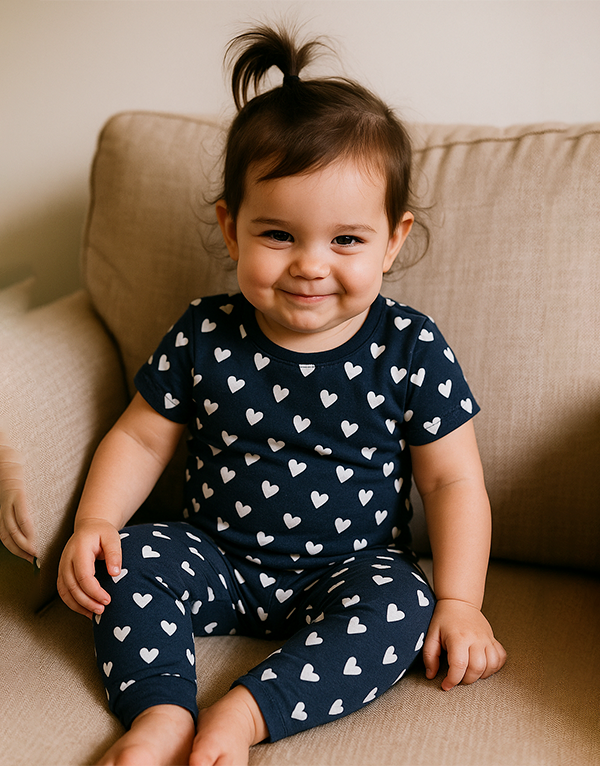 Short Sleeve Kids Sleepwear White Heart - Image 3