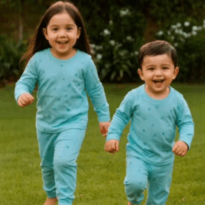 Long Sleeve Kids Sleepwear Blue Heart