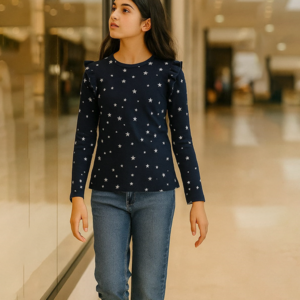 Girls’ Long Sleeve T-Shirt Navy Star